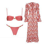 Floral 3Pcs Bikinis Sexy Women Swimsuits Female Push Up Swimwear Micro Bikini Set Bathingsuit Swim Suit Beachwear Print Biquini