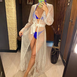 S - XL Sexy Sheer Crochet Lace Tunic Beach Cover Up Beach Cover-ups Long Beach Dress Beach Wear Beachwear Female Women V1318