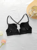 Women's sexy deep V-cross shoulder bra with steel ring gathering push up solid color breathable comfortable bra A2797