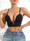 Fashionable Solid Color Women Bra Minimalist Deep V Push up Bra Comfortable and Sexy Underwire Lingerie Underwear