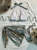Tie Dye with Skirt Halter Beads Bikini Women Swimwear Female Swimsuit Three-pieces Bikini Set Bather Bathing Suit Swim Beachwear