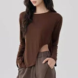 Women's Slimming Long-Sleeved Yoga Suit Sports T-Shirt with Drawstring Waist for Pilates Outdoor Fitness Training