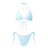 2026 Summer Women's Solid Color Swimwear Halter Bikini Set Bra with Side Tie Thong 2Pcs Bathing Suits Sexy Fashion