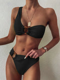 2026 Sexy Bikini Black Swimwear Swimsuit Women One-shoulder Bikinis Set Bathing Suit Beach Bikini Female Push Up Banadores Mujer