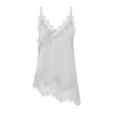 Women Summer Solid Color Lace Trimmed Camisole Fashion Spaghetti Strap Tank Top with Scalloped Hem