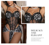 Leopard print sexy nightgown with underwire push-up jumpsuit and apron set | Free Pajamas w/ Purchase