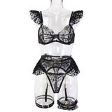 Toucheart 7PCS Women Sexy Lace See-through Hollow Out Interesting Underwear Garters Slim Backless Spaghetti Strap Sexy Mesh Set