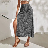 Harajuku Floral Print Long Skirt Vintage High Rise Straight Midi Skirts For Women Summer Skinny Bohemian Split Beach Skirts Y2k
