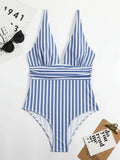 2026 Striped One Piece Swimsuit Vintage Swimwear Women V-neck Bathing Swimming Suit Female Summer Beachwear Bodysuit