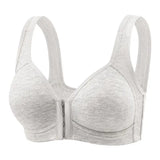 Women's Bra Wire-Free Front Closure Solid Color Full Coverage Fixed Cups More Considerate for Middle-Aged And Elderly Individual