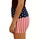 Women’s Streetwear Shorts Patriotic Shorts Casual Fold-Over Waist Stars and Stripes Print Slim Fit Shorts