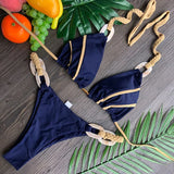 Patchwork Halter High Cut Knitted Bikini Women Swimwear Female Swimsuit Two-pieces Bikini Set Brazilian Bather Bathing Suit Swim