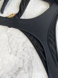 Sexy Black Ring Bikinis One Piece Cross Hollow High Waist Bathing Suits Biquini Back Tie Swimwear Women Beach Monokini Beachwear