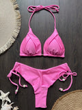 New Solid Color Bikini Set 2026 Women's Swimsuit Hanging Neck Rope Split Swimsuit 2-piece Set Summer Beachwear