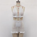 Sexy Halter Hollow Out Beach Skirt Bikini Female Swimsuit Women Swimwear Two-pieces Bikini set Bather Bathing Suit Swim K6782