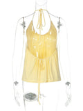 FDYOUI Woman Clothing Halter Neck Backless Camisoles Streetwear 2026 Summer Girls Sexy Lace-up Off Shoulder Yellow Tank Tops
