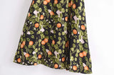French Style Vintage Lemon Leaf Printed Green Dress Sexy Slip Midi Sleeveless Tank Dress Chiffon Women Holiday Elegant Dress