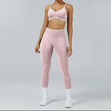 2PCS High Waisted Sports Bra Set with Contrasting Small Suspender Tight Fitting Hip Lifting Training Bra And Pants
