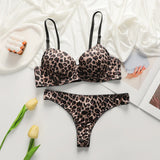 New leopard print European and American 3/4 cup lingerie paired with thong sexy women's underwear set push up bra B2087
