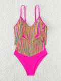 Colorful Tassel One Piece Swimsuit Women Sexy Hot Pink Push Up Tummy Control Swimwear Beach Backless Bathing Suit Monokini 2024