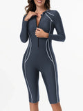 2026 Zipper Slim One Piece Swimsuit Women Long Sleeve & Knee Swimwear Female Bather Bathing Swimming Swim Surf Suit Beachwear