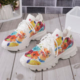 Floral Print Women's Knitted Sneakers Summer 2025 New Breathable Air Mesh Casual Shoes Woman Light Weight Walking Sports Flats
