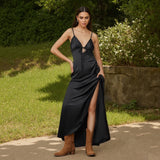 Women Cami Dress Solid Color Sleeveless Tie-Up Front Backless Dress Long Dress Summer Casual Dress
