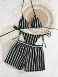 Sexy Black White Patchwork Bikini Set 2026 Women Striped High Waist Shorts 3 Piece Swimsuit Summer Push Up Bathing Suit Swimwear