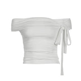 Korean Style Solid Color Women's Top Casual Slash neck Crop Top Fahionable Slim Fit White Tee Lady Summer Night Out Dress up