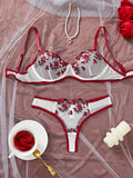 Fairy Sexy Lingerie Women Transparent Bralette 2-Piece Underwear Sets Floral Embroidery Steel Ring Bra And Panty Exotic Set