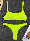 Sexy Neon Yellow Ribbed Brazilian Bikini Women Swimwear Female Swimsuit Two-pieces Bikini Set High Cut Bather Bathing Suit Swim