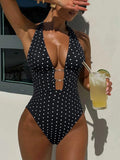 2026 New Summer Women Polka Dot Print Swimsuit Sexy Deep V Neck Swimwear Hollow Out One-piece Suit Female Holiday Look Beachwear