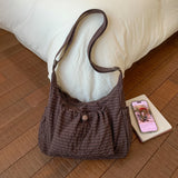 Women Checkered Sling Bag Nylon Pleated Cloud Shoulder Bag Large Capacity Stylish Plaid Tote Bag Shopping Date Handbag