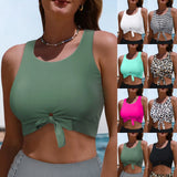 Women's Swimsuit Sexy Bikini Solid Leopard Print Padded Bra Tops Swimwear Bathing Swimming Crop Top Female Summer Beachwear