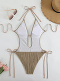 Sexy Halter V Neck Wrinkled Female Swimwear One Piece Swimsuit Women Backless Monokini High Leg Cut Bathing Suit Swim Beach Wear