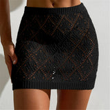 Sexy Hollow Out Crochet Knitted Tunic Beach Cover Up Cover-ups Beach Dress Beach Wear Beachwear Mini Skirt Female Women K6587