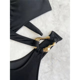 Sexy Tummy Cut Out Leopard Snakeskin Women Swimwear One Piece Swimsuit Female Halter High Cut Leg Bather Bathing Suit Swim V7972