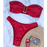 New Sexy Bandeau Strapless Bikini Female Swimsuit Women Swimwear Two-pieces Bikini set Padded Bather Bathing Suit Swim V4647D