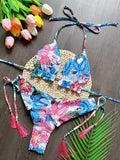 2026 New Women's Swimsuit Neck Hanging Bikini Set Split Beach Swimsuit 2-piece Set with Tassel Decoration