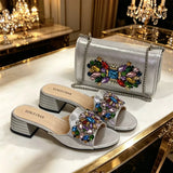 doershow High Quality African Style Ladies Shoes And Bags Set Latest silver Italian Shoes And Bag Set For Party HWS1-15