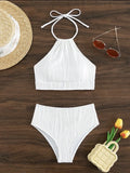 2026 Sexy High Wasited Swimsuit Women Solid White Bikini High Neck Swimwear Female Bathers Bathing Swimming Swim Suit Beachwear