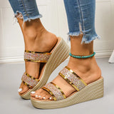 Shiny Sequin Wedge High Heels Sandals Women Plus Size Gold Chunky Platform Slippers Woman Lightweight Thick Sole Summer Sandles