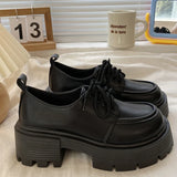 Retro Pu Leather Platform Oxford Shoes Women Japanese Style Thick Sole Black Student Shoes Woman Lace Up Thick Heel Pumps Female