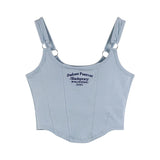 Letter Print Tank Top Women Cotton Bras Tops Hot Girls Streetwear Underwear Built In Bra Small Cup Crop Top Padded Camisole