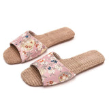 Breathable Indoor Linen Slippers For Women Men Home Floor Shoes Chinese Style Emrobidery Anti-slip Couples House Bedroom Slides