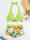 Halter Bikinis 2026 Women Printed Swimsuit Shorts High Waist Swimwear Female Bathers Swimming Bathing Suit Summer Beachwear