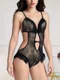 Crothless Sexy Lingerie Women Bodysuit Lace Underwear Transparent Hollow Out Fetish Babydoll Dress Open Croth Erotic Costume