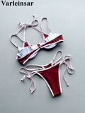 Halter Splicing Bikini Female Swimsuit Women Swimwear Two-pieces Bikini Set Underwired Strappy Bather Bathing Suit Swim V8173
