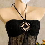 Sexy Holiday Two Piece Bikinis Sets Swimwear Women White Black Metal Buckle Push Up Mesh Top Bathing Suit Thong Bikini Set 2026