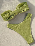 Wrinkled Crinkled Knot Bandeau Bikini Women Swimwear Female Swimsuit Two-pieces Bikini Set Brazilian Bathing Suit Swim Beachwear